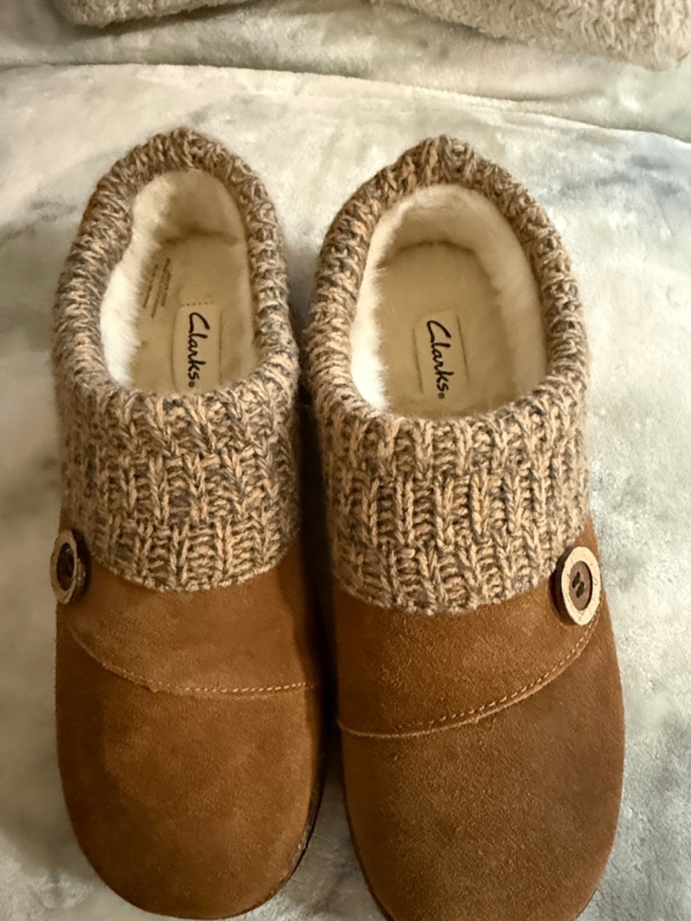 Clarks Kids Brown Knit-Cuff Slip-On Slippers